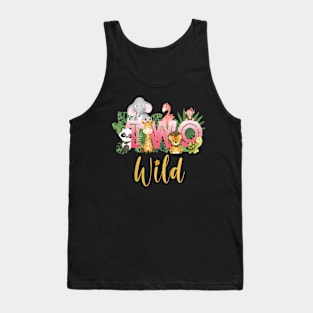 Safari Floral Zoo Animal Two Wild Girls 2nd Birthday Party Tank Top